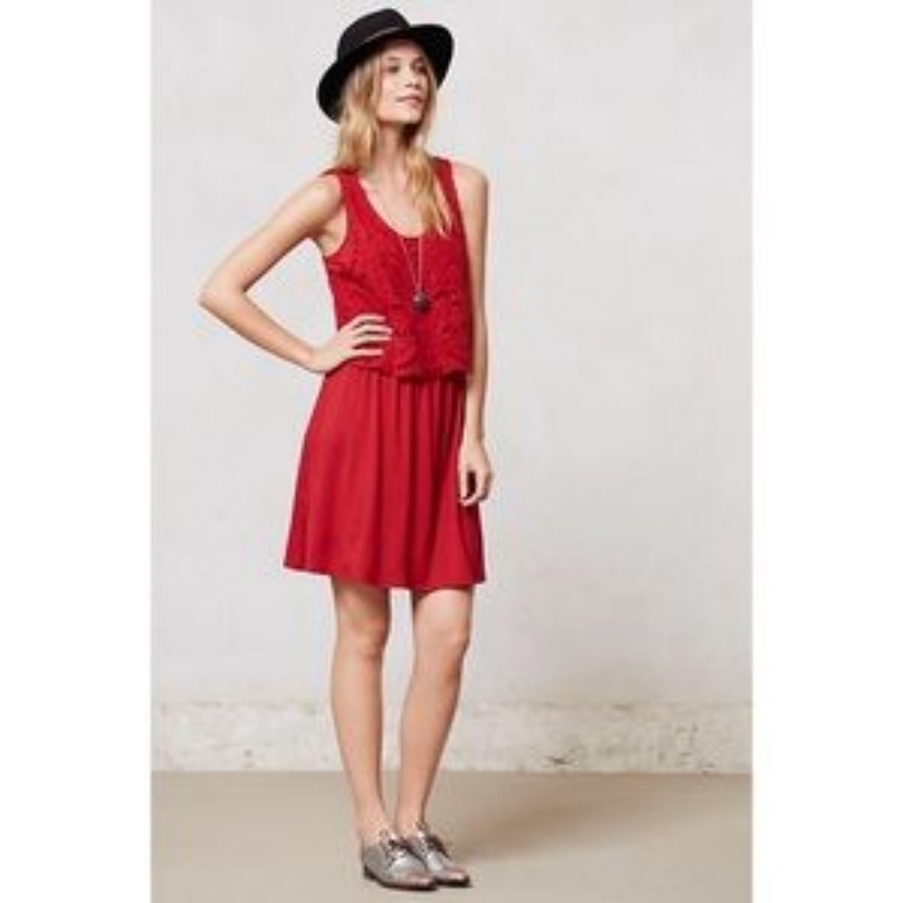 Anthropologie Lilka Red Lace Jersey Dress Large